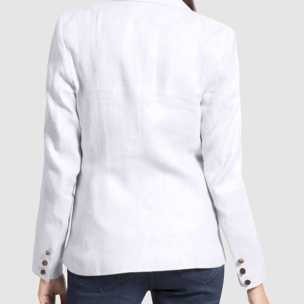 OLGYN Women’s Double Breasted White Linen Blazer - Picture 2 of 4